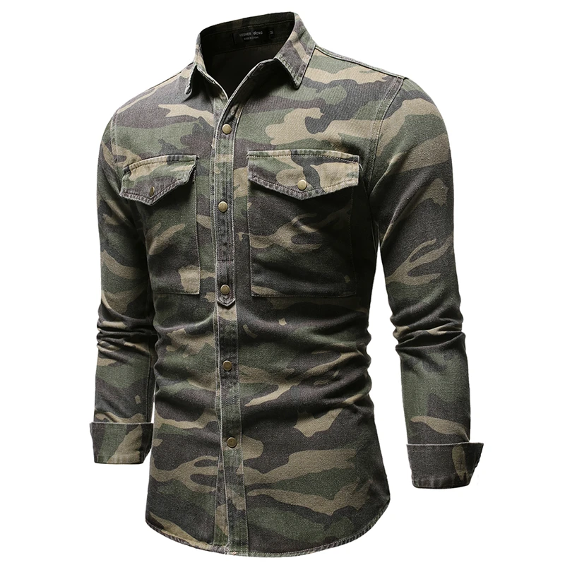 Camouflage Long Sleeve Denim Shirt Men Casual Lapel Single Breasted Fashion Men's Denim Shirt New Spring Mens Shirts
Camouflage Long Sleeve Denim Shirt Men Casual Lapel Single Breasted Fashion Men's Denim Shirt New Spring Mens Shirts