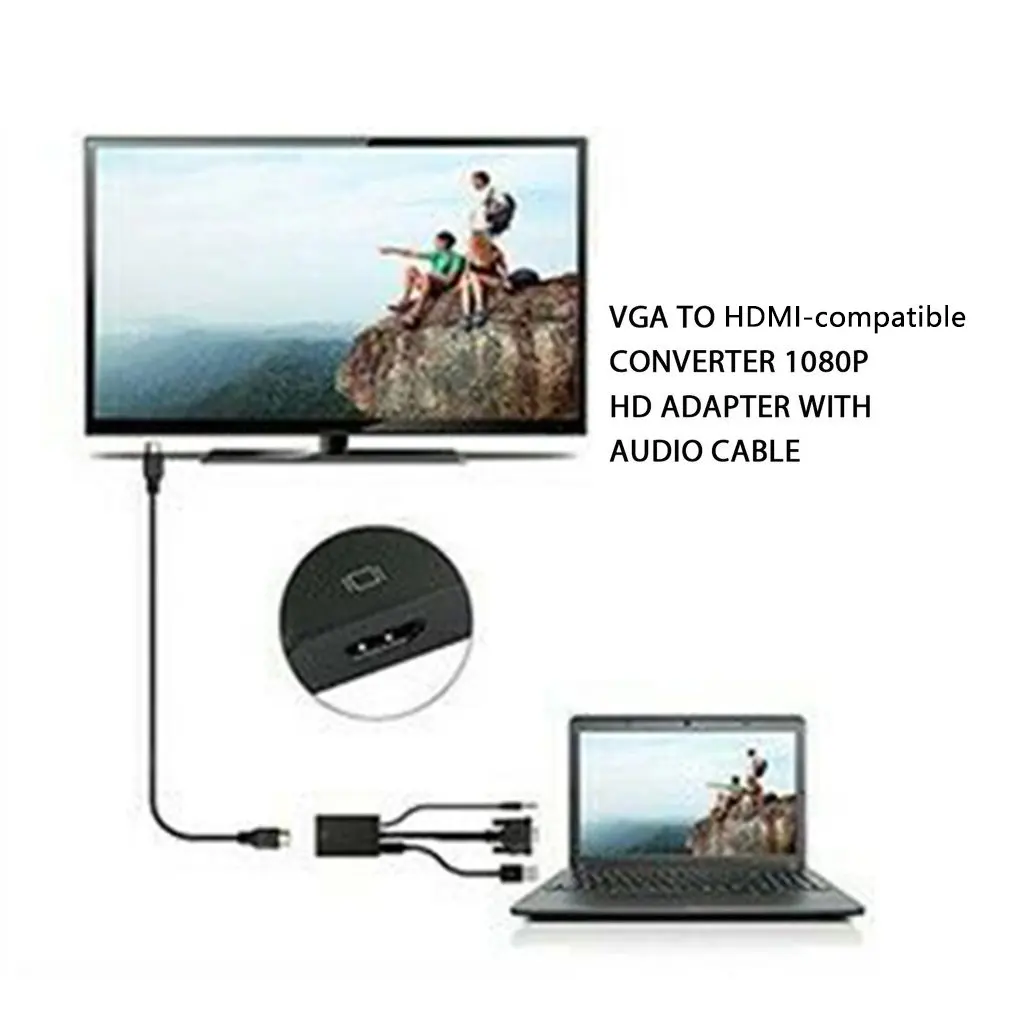 Адаптер VGA-HDMI совместимый с 1080P Hd аудио кабелем дизайн Plug And Play поддерживает