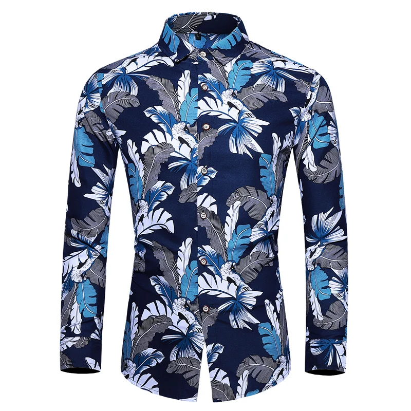 

Multiple colors 2019 Mens autumn flower printed Long Sleeve Casual shirt male Holiday Party Slim Dress Shirts Camisa Masculina