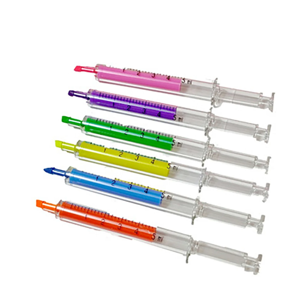 Набор ручек 6 шт. тонких шприцевых маркеров для выделения цвета, подчеркивания, рисования необычных канцелярских товаров для офиса и школы.