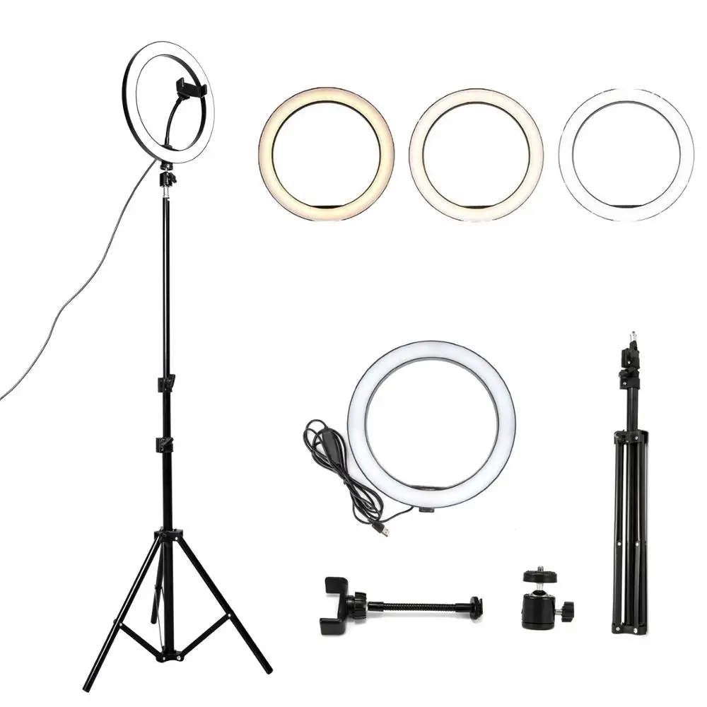 

Photography Dimmable Selfie Makeup 26cm Ring Light Video Live 12w 5500k LED Fill Ring Lamp With Phone Holder Tripod USB Plug