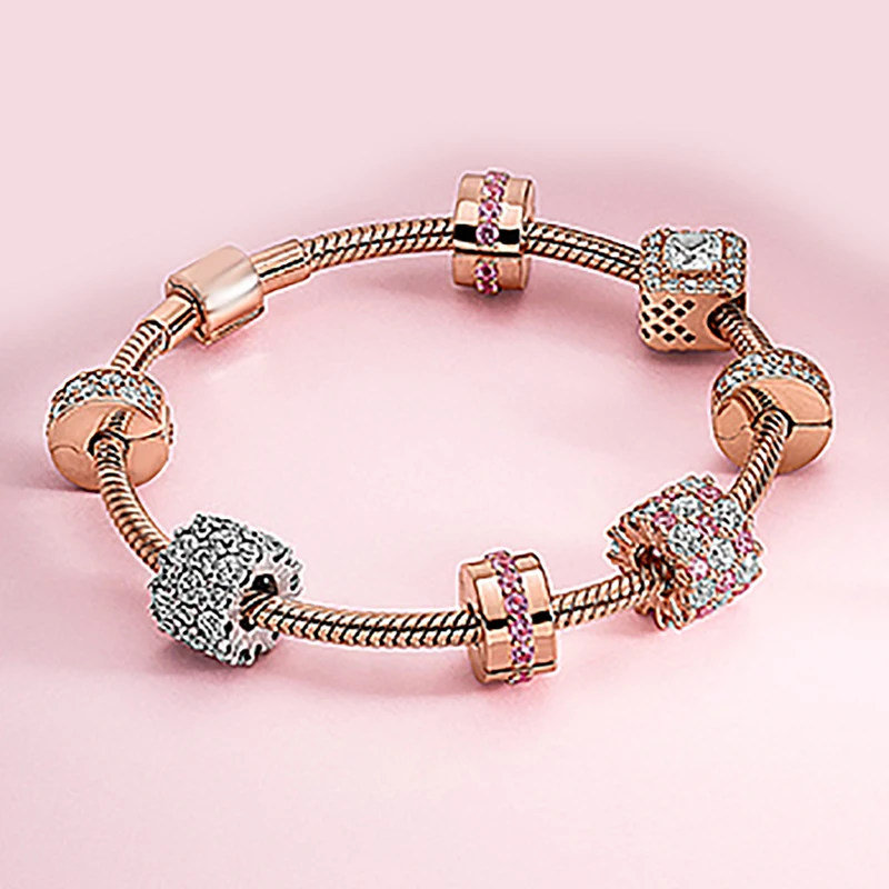 925 sterling silver rose-color the most popular pink white forever heart pan bracelet suitable for women gifts
925 sterling silver rose-color the most popular pink white forever heart pan bracelet suitable for women gifts