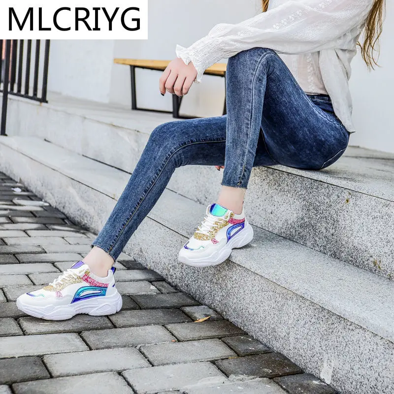 2021 Spring Autumn Women Sneakers Casual Vulcanized Shoes Women's PU Sequins Thick Sole Running Sports Shoes Zapato Mujer
2021 Spring Autumn Women Sneakers Casual Vulcanized Shoes Women's PU Sequins Thick Sole Running Sports Shoes Zapato Mujer