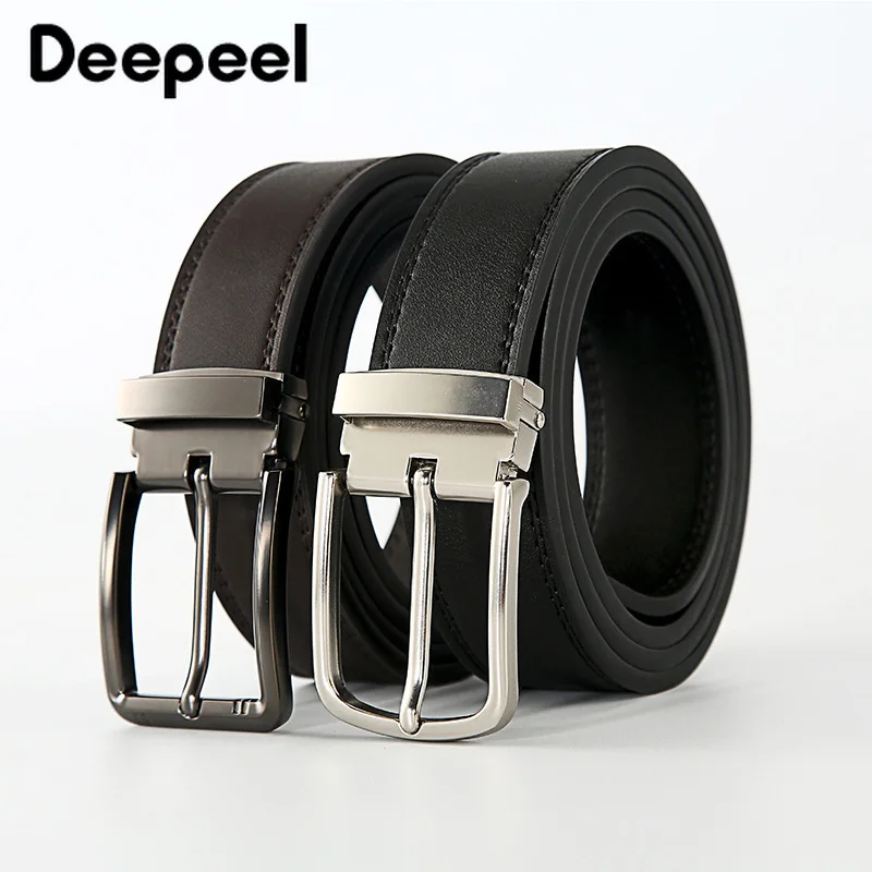 

Deepeel 1pc 3.3X110-125cm Fashion Genuine Leather Men's Belt Wild Business Metal Pin Buckle Second Layer Cowhide Waistband