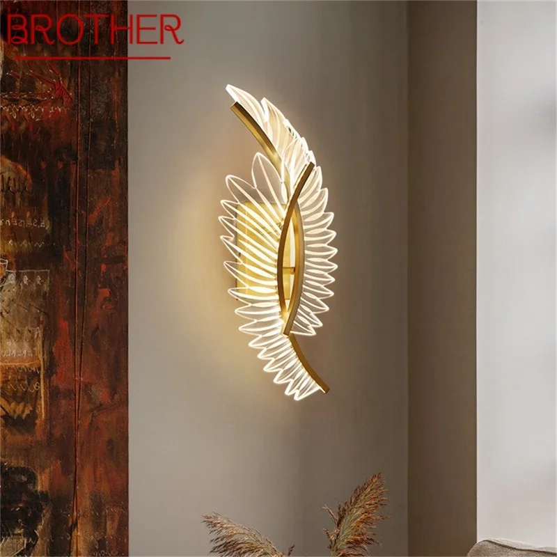 

BROTHER Postmodern Brass Wall Lights Sconces Simple Feather Shape Lamp Fixtures Decorative for Home