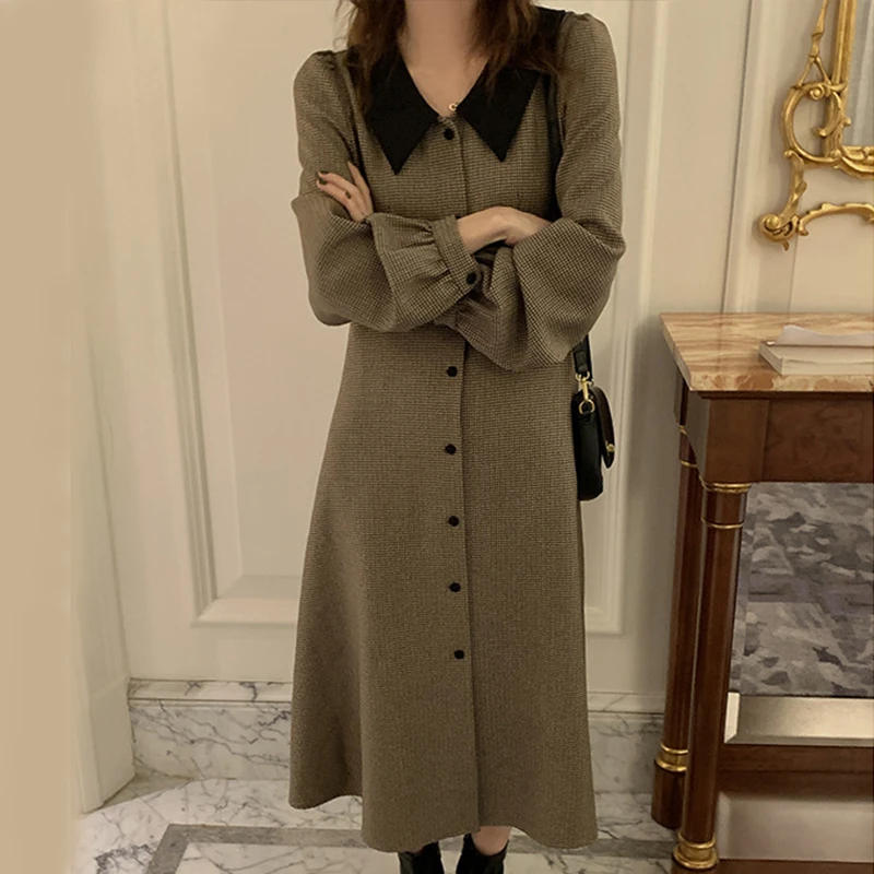 Houndstooth Lapel Dress Women 2021 Autumn Winter Loose Ladies Dresses Long Sleeve Slim Temperament Long Dress
Houndstooth Lapel Dress Women 2021 Autumn Winter Loose Ladies Dresses Long Sleeve Slim Temperament Long Dress