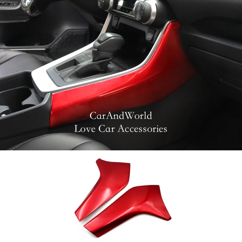 

Red Chrome For Toyota RAV4 2019-2021 Console Gear Shift Box Cover Water Cup Holder Frame Trims Interior Molding Car Accessories