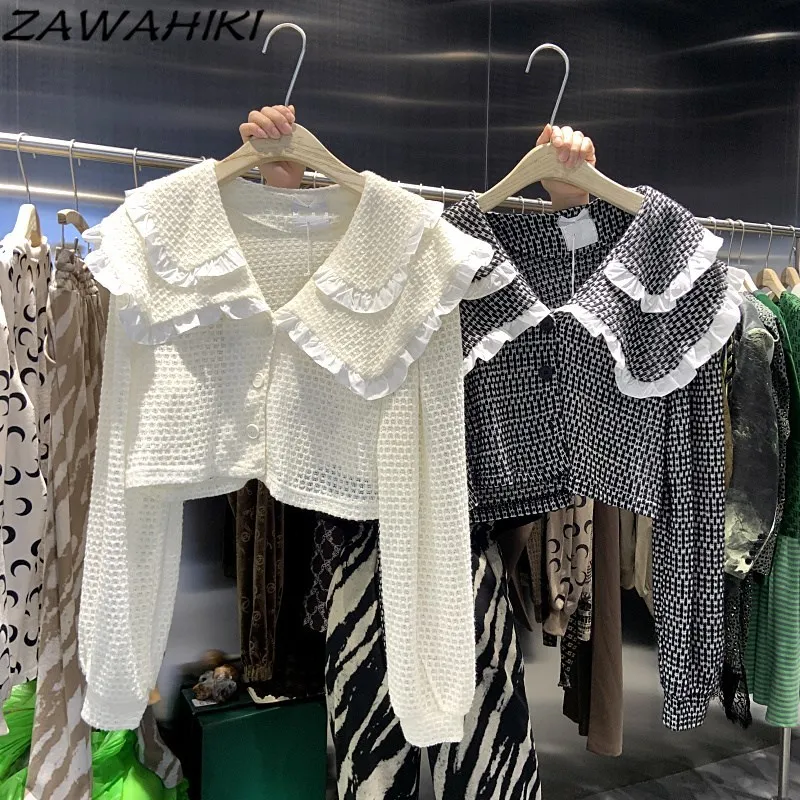 ZAWAHIKI Korean Autumn New Turn Down Collar Plaid Short Tops Single-breasted Temperament Long Sleeve All-match Shirt for Women
ZAWAHIKI Korean Autumn New Turn Down Collar Plaid Short Tops Single-breasted Temperament Long Sleeve All-match Shirt for Women