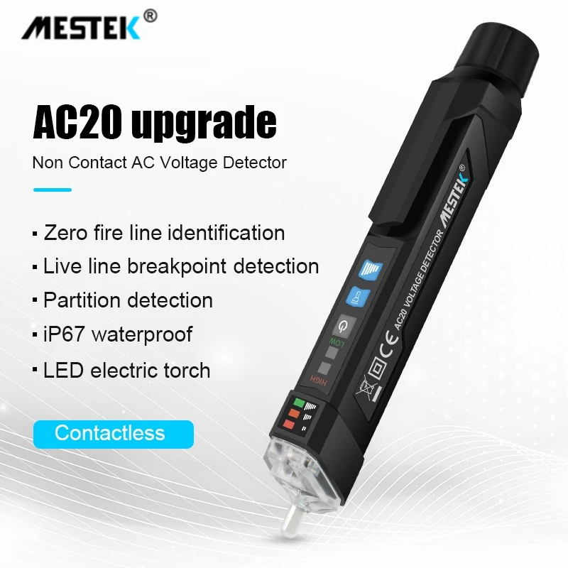 MESTEK AC20 Digital AC/DC Voltage Detectors Smart Non-Contact Tester Pen Meter 12-1000V Current Electric Sensor Test Pencil
MESTEK AC20 Digital AC/DC Voltage Detectors Smart Non-Contact Tester Pen Meter 12-1000V Current Electric Sensor Test Pencil