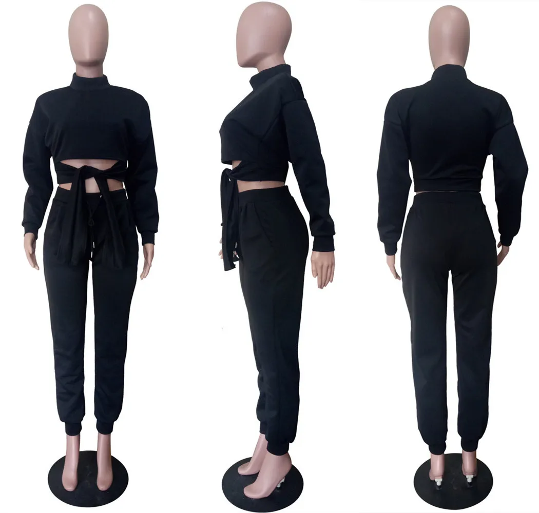 Women 2 Piece Set Autumn Winter Solid Color Long Sleeve Lace-up Crop Top High Waist Pants Sport Jogging Matching Set Tracksuit
Women 2 Piece Set Autumn Winter Solid Color Long Sleeve Lace-up Crop Top High Waist Pants Sport Jogging Matching Set Tracksuit
