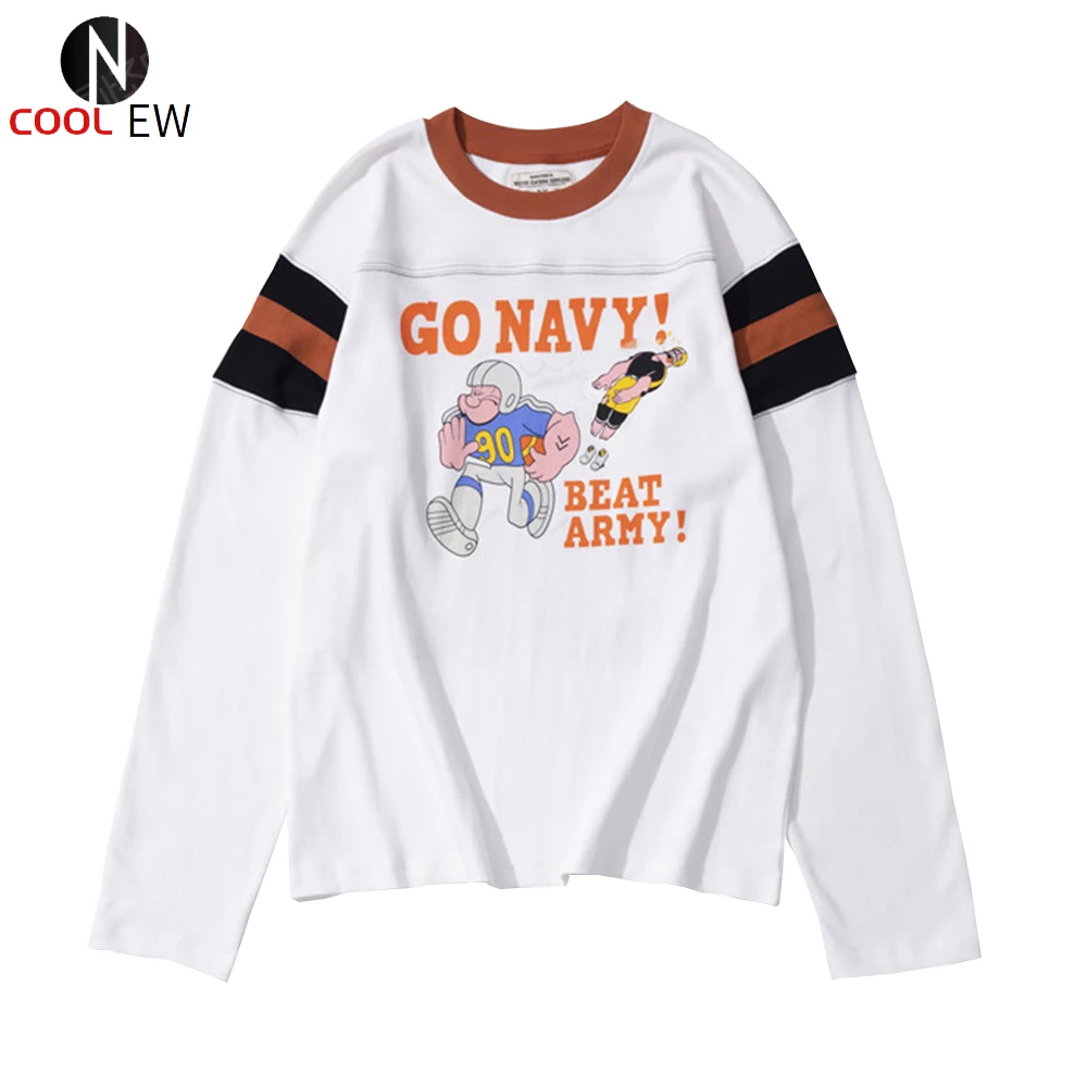Cartoon Print Long Sleeve T-shirt Mens Autumn Casual Contrast Paneled Crew Neck Cotton Tee Simple Loose Patchwork Tshirt Men
Cartoon Print Long Sleeve T-shirt Mens Autumn Casual Contrast Paneled Crew Neck Cotton Tee Simple Loose Patchwork Tshirt Men