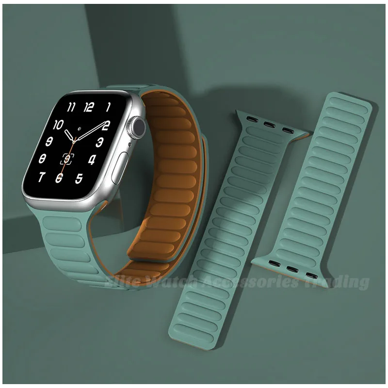 Ремешок силиконовый магнитный для apple watch band 44 мм 40 41 45 спортивный резиновый