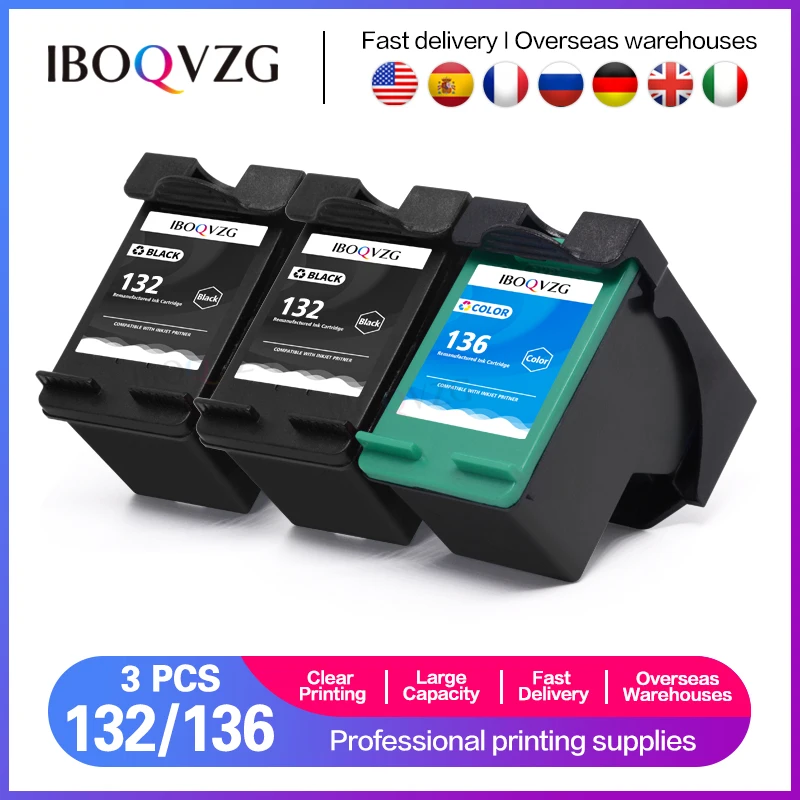 

IBOQVZG 3PK для HP 132 136 восстановленные чернильные картриджи для принтера Officejet 6213 5443 D4163 Photosmart 2573 C3183 D5163 1513