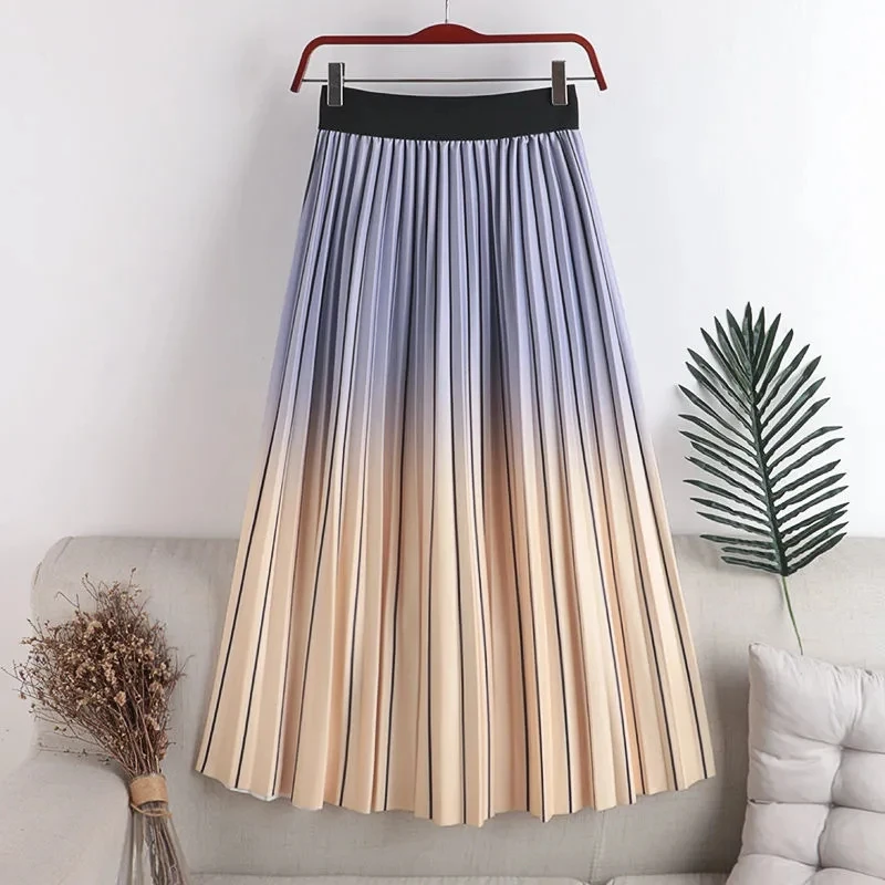 Elastic waist changing color pleated printed rainbow strip skirt women high waist cotton skirt clothes P3 485
Elastic waist changing color pleated printed rainbow strip skirt women high waist cotton skirt clothes P3 485
