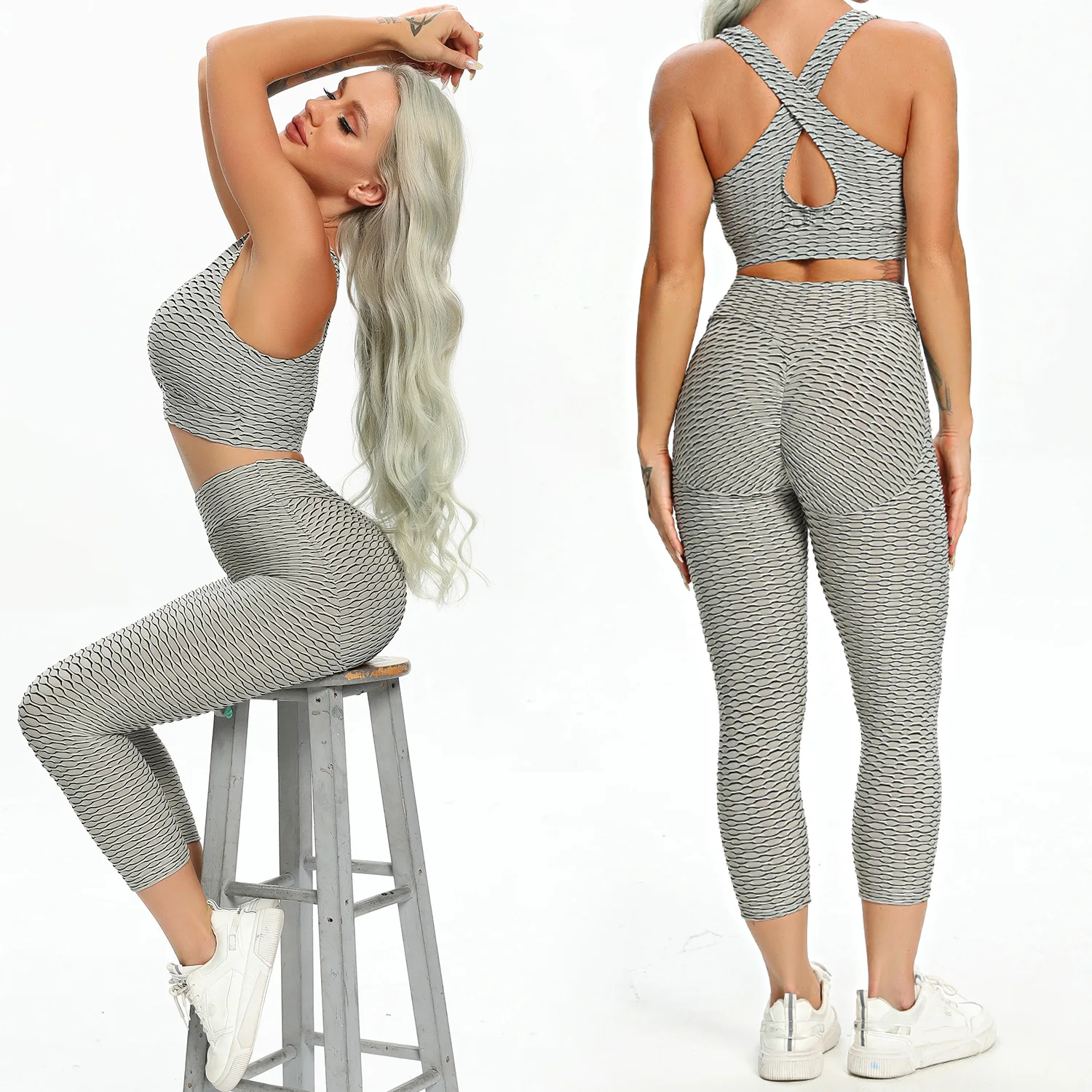 Backcross Crop Tops High Wasit Capri Pants Sets Women 2PCS Sports Suits Fot Fitness Textured Slim Female Tracksuits Gym Clothes 
Backcross Crop Tops High Wasit Capri Pants Sets Women 2PCS Sports Suits Fot Fitness Textured Slim Female Tracksuits Gym Clothes