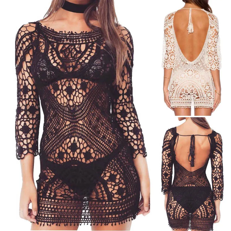 Hollow Lace Crochet Backless Dress Women’s Bathing Suit Cover Up Crochet Lace Bikini Swimsuit Dress One Size Crew-neck
Hollow Lace Crochet Backless Dress Women’s Bathing Suit Cover Up Crochet Lace Bikini Swimsuit Dress One Size Crew-neck