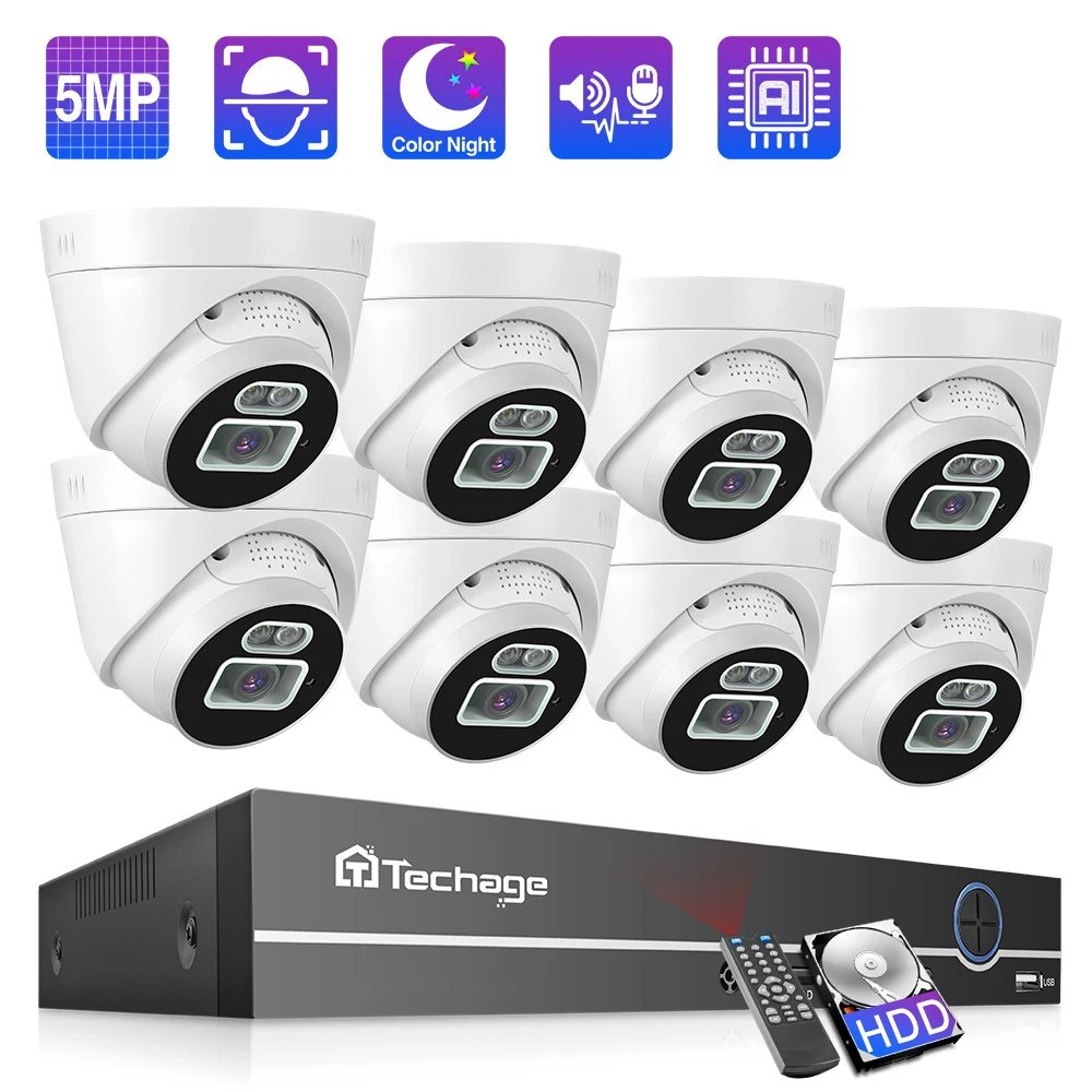 Techage H.265 5MP POE Security Camera System Face Detection Two-way Audio CCTV Video Surveillance Camera Set Colorful Night View 
Techage H.265 5MP POE Security Camera System Face Detection Two-way Audio CCTV Video Surveillance Camera Set Colorful Night View