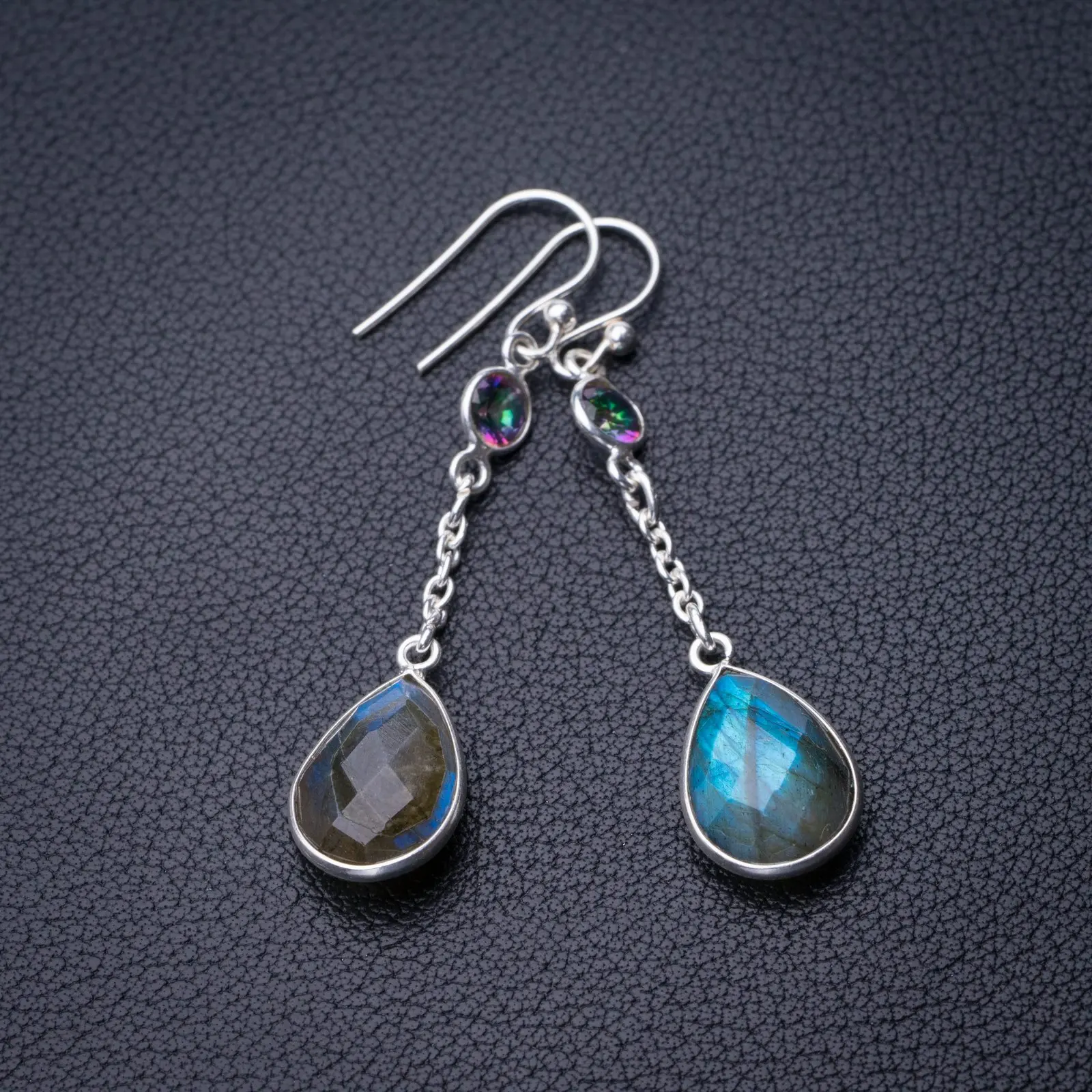 StarGems Natural Blue Fire Labradorite And Mystical Topaz Handmade 925 Sterling Silver Earrings 2" D7746
StarGems Natural Blue Fire Labradorite And Mystical Topaz Handmade 925 Sterling Silver Earrings 2" D7746