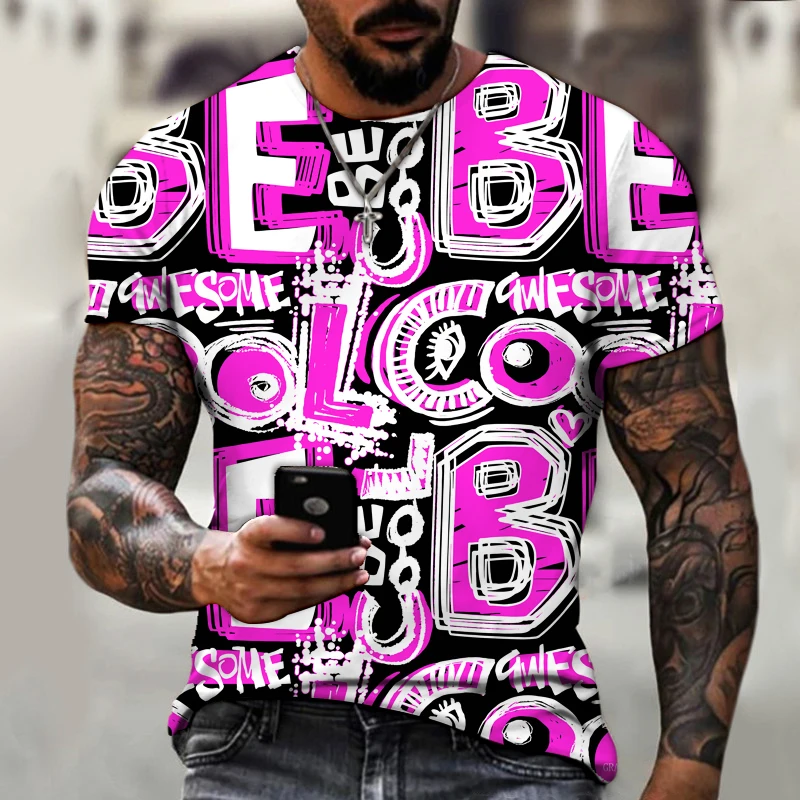 Мужская футболка с круглым вырезом коротким рукавом и буквенным 3D-принтом