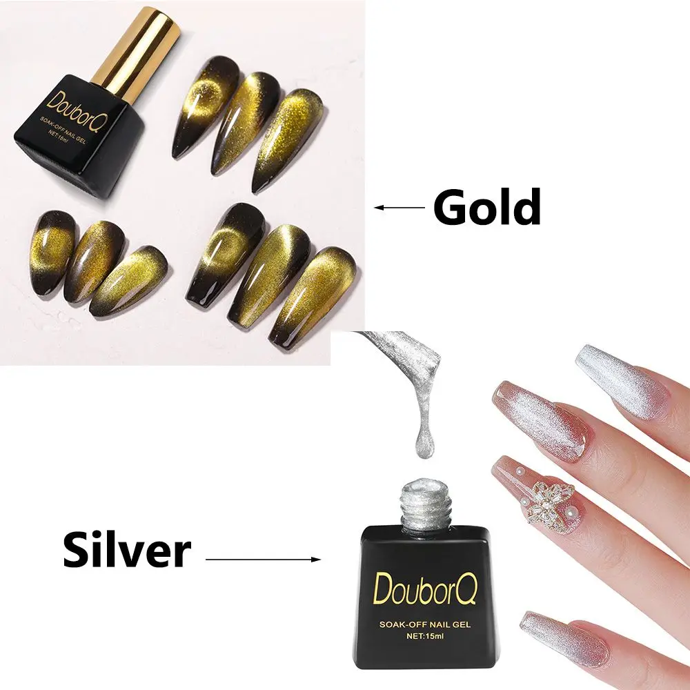 Гель-лак для ногтей 15 мл магнитный золотой серебряный с эффектом кошачий глаз |