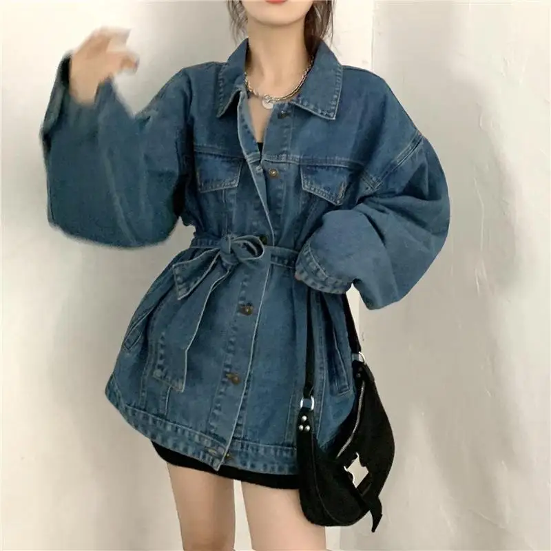 Streetwear Lace Up Waist Denim Jacket Women's Autumn 2021 New Lapel Large Size Single Breasted Long Sleeve Jacket
Streetwear Lace Up Waist Denim Jacket Women's Autumn 2021 New Lapel Large Size Single Breasted Long Sleeve Jacket