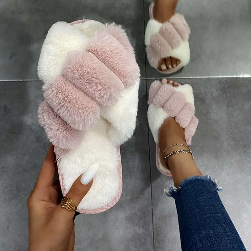 2021 Winter Women Furry Slippers Soft Plush Cross Faux Fur Shoes Indoor Ladies Platform Sandalias Open Toe Fluffy House Slides
2021 Winter Women Furry Slippers Soft Plush Cross Faux Fur Shoes Indoor Ladies Platform Sandalias Open Toe Fluffy House Slides