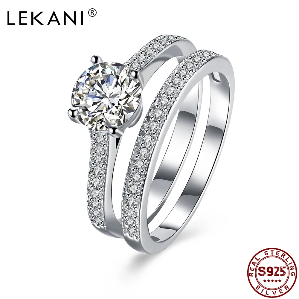 

LEKANI кольцо для женщин S925 стерлингового серебра двойной разъемное кольцо блестящие большой 5A + кубическим цирконием, ювелирное изделие для п...