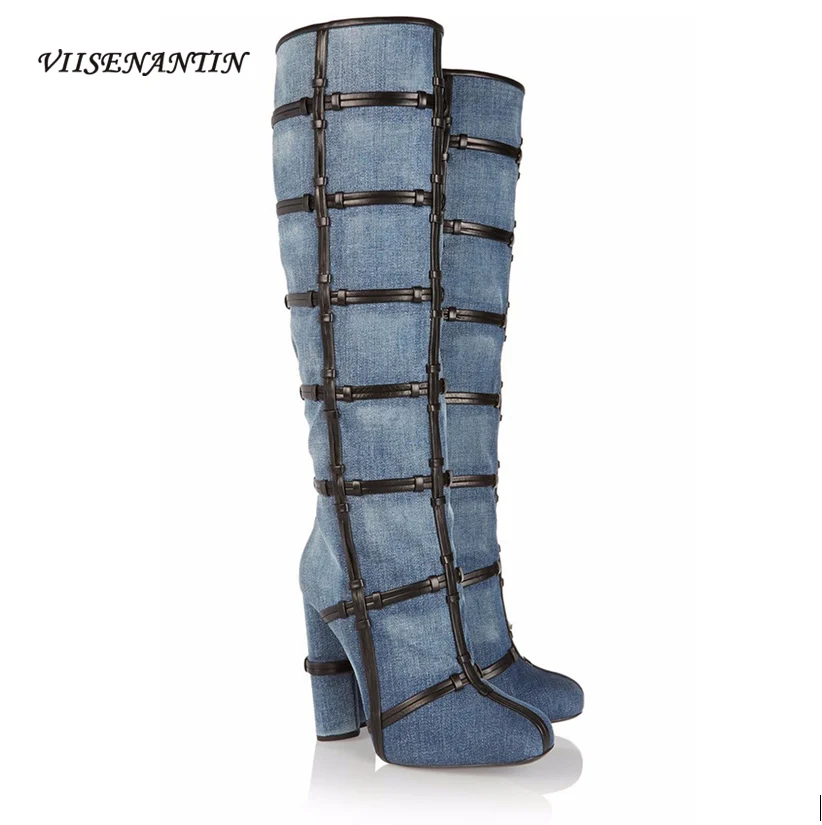 Autumn and Winter New Cross-knot Denim Leather Strips Decorated Casual Single Boots Fashion Round Toe High-heeled Cowboy Boots
Autumn and Winter New Cross-knot Denim Leather Strips Decorated Casual Single Boots Fashion Round Toe High-heeled Cowboy Boots
