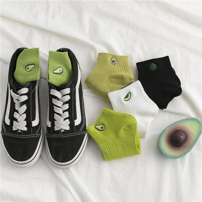 

Fruit Short Women Solid Avocado Embroidery Socks Casual Joker Socks For Ladies Concise College Style Breathable Sox Trendy