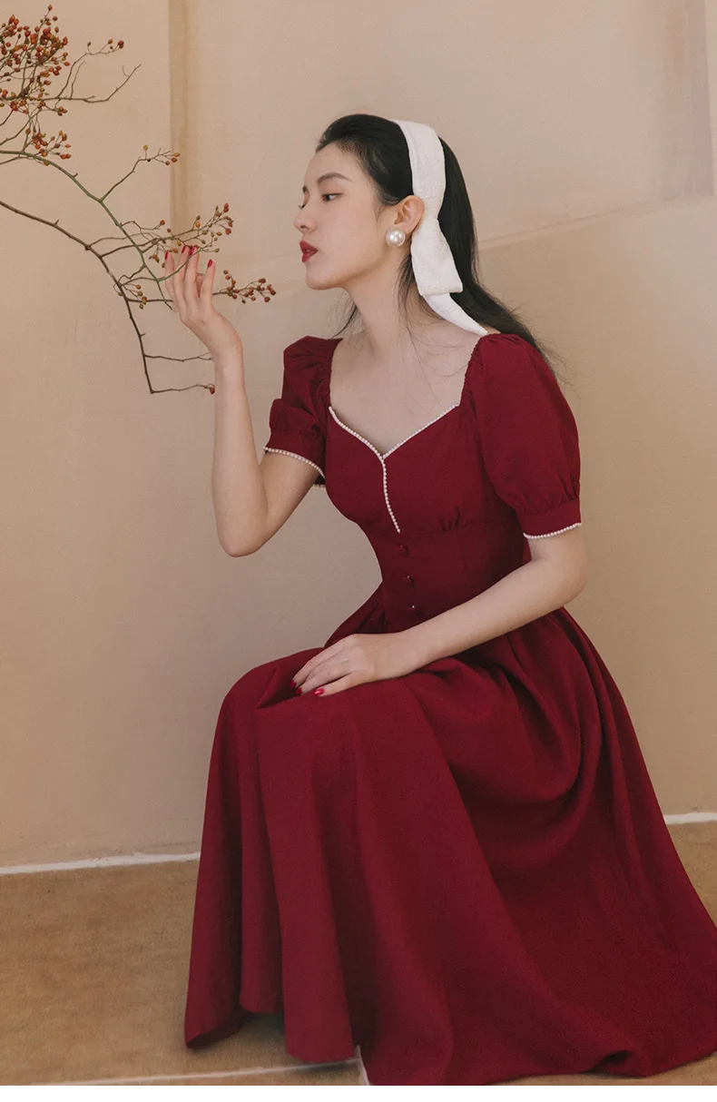 Summer Burgundy Women Dress Korean Fashion Vintage Square Collar Puff Sleeve Princess Dresses Date Party Night Vestido Fiesta
Summer Burgundy Women Dress Korean Fashion Vintage Square Collar Puff Sleeve Princess Dresses Date Party Night Vestido Fiesta