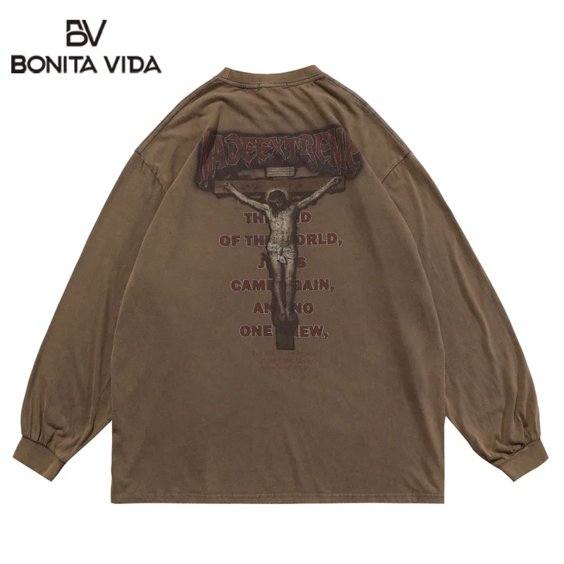 Bonita Vida Oversized Tees Shirts Religion Jesus Print Distressed Long Sleeve Tshirts Streetwear Men Hip Hop Punk Rock Tops
Bonita Vida Oversized Tees Shirts Religion Jesus Print Distressed Long Sleeve Tshirts Streetwear Men Hip Hop Punk Rock Tops