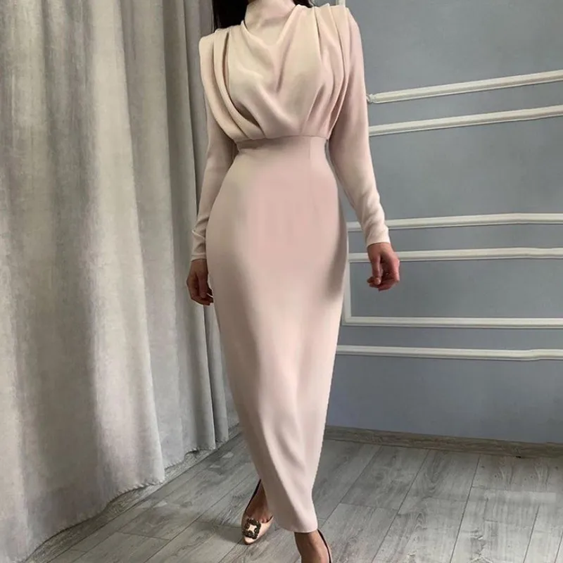 Women's Mock Neck Midi Dress, Long Sleeve Solid Color Ruched Bodycon Party Pencil Dress
Women's Mock Neck Midi Dress, Long Sleeve Solid Color Ruched Bodycon Party Pencil Dress