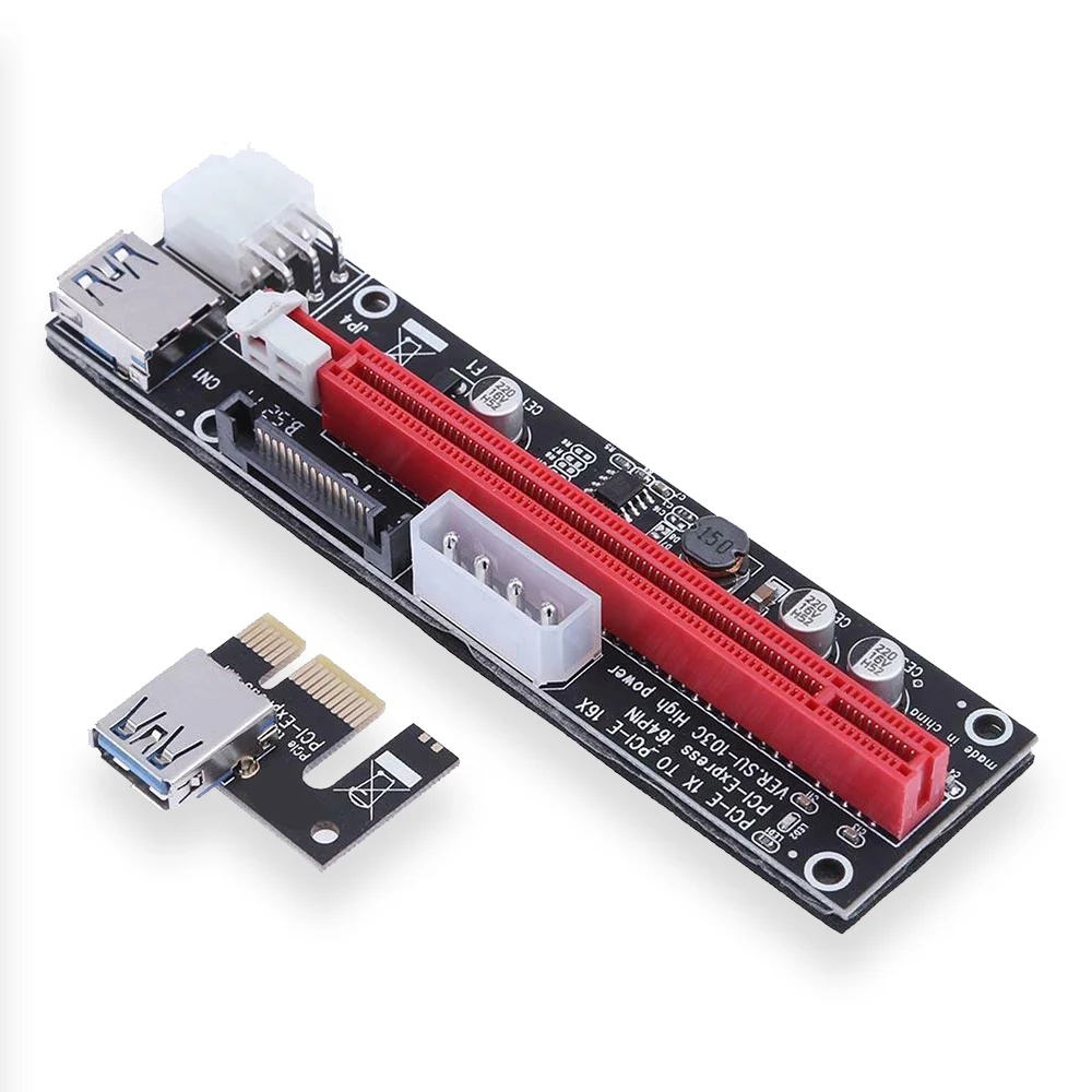 PCI-E 1X to 16X Riser Extender Card SATA 15PIN 4Pin 6Pin Power PCI Express Adapter for External Graphics Card BTC Miner Mining 
PCI-E 1X to 16X Riser Extender Card SATA 15PIN 4Pin 6Pin Power PCI Express Adapter for External Graphics Card BTC Miner Mining