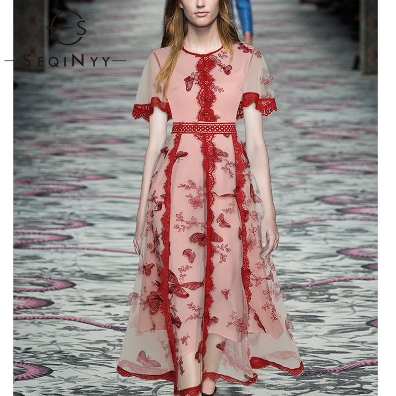 SEQINYY Runway Dress Summer Spring New Fashion Design Women Short Sleeve Red Lace Butterfly Embroidery Mesh A-line Midi Dress
SEQINYY Runway Dress Summer Spring New Fashion Design Women Short Sleeve Red Lace Butterfly Embroidery Mesh A-line Midi Dress