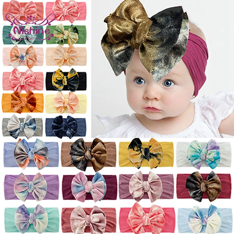 

Lovely Handmade Bowknot Elastic Hairband Infant Fashion Tie-dyed Bows Nylon Headband Baby Headwear Hair Accessories Photo Props