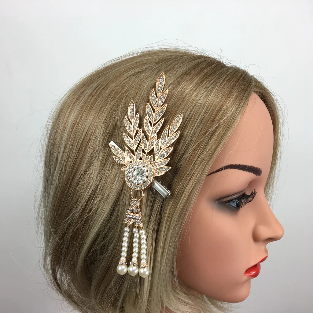 

Женские Элегантные Заколки для волос с листом и бусинами на боку, украшения для свадебной вечеринки