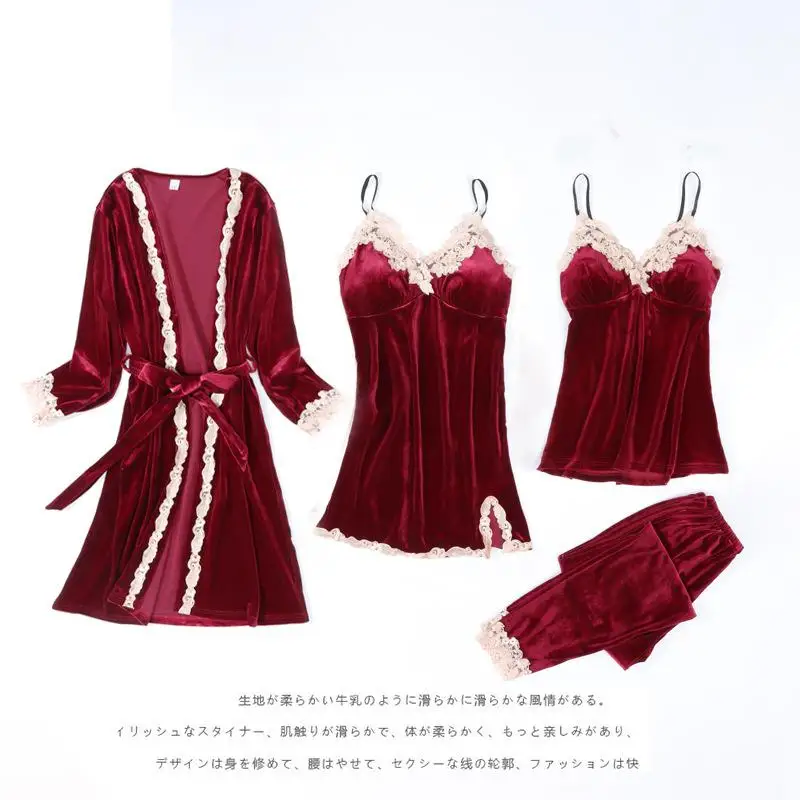 Autumn Winter New Velvet Pajamas Set Sexy Women 4PCS Robe Suit Nightwear Soft Kimono Gown Velour Nightwear Casual Homewear
Autumn Winter New Velvet Pajamas Set Sexy Women 4PCS Robe Suit Nightwear Soft Kimono Gown Velour Nightwear Casual Homewear