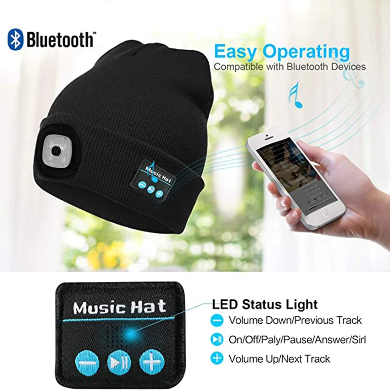 Bluetooth-шапочка со светодиодной подсветкой и встроенным стереодинамиком |