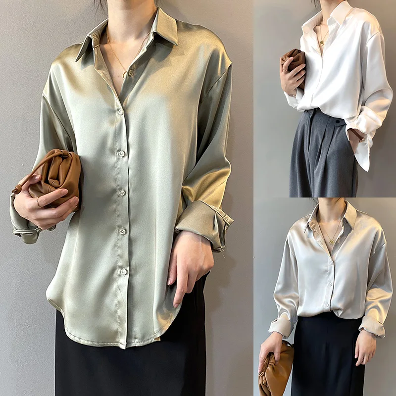 Spring Fashion Stain Silk Shirt Female Solid Color Office Lady Long Sleeve Blouse Korean Temperament Loose Shirt
Spring Fashion Stain Silk Shirt Female Solid Color Office Lady Long Sleeve Blouse Korean Temperament Loose Shirt