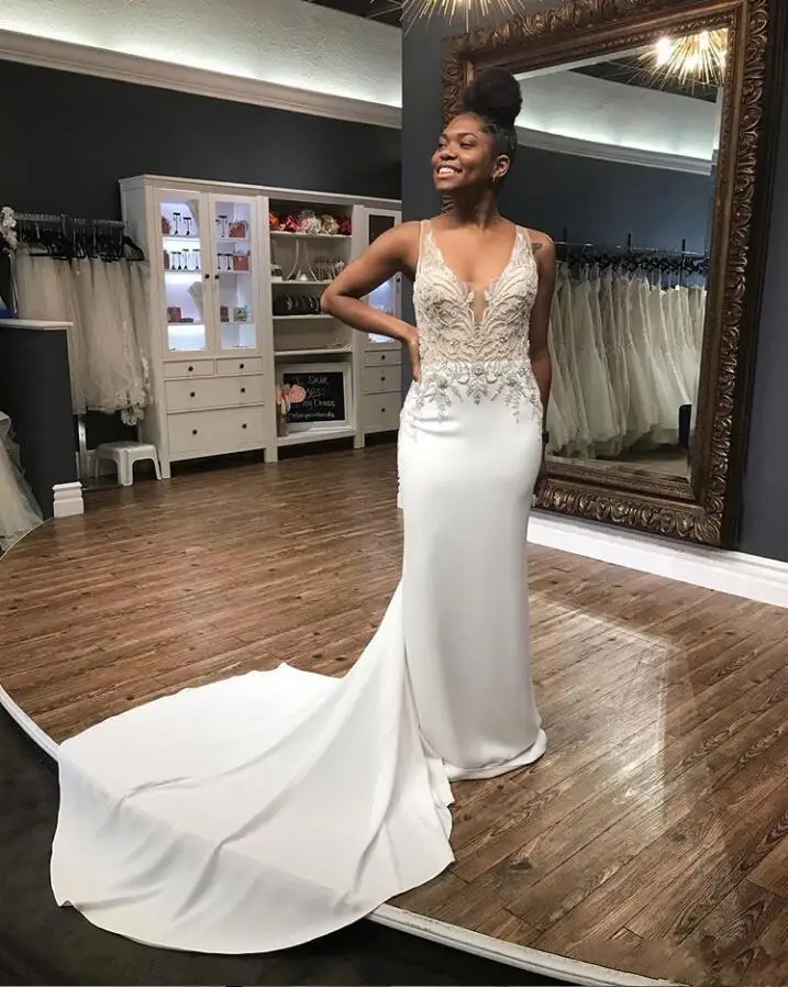 Crystal Beaded V Neck African Trumpet Mermaid Wedding Dresses Beading Sleeveless Long Bridal Gowns robes de mariée
Crystal Beaded V Neck African Trumpet Mermaid Wedding Dresses Beading Sleeveless Long Bridal Gowns robes de mariée