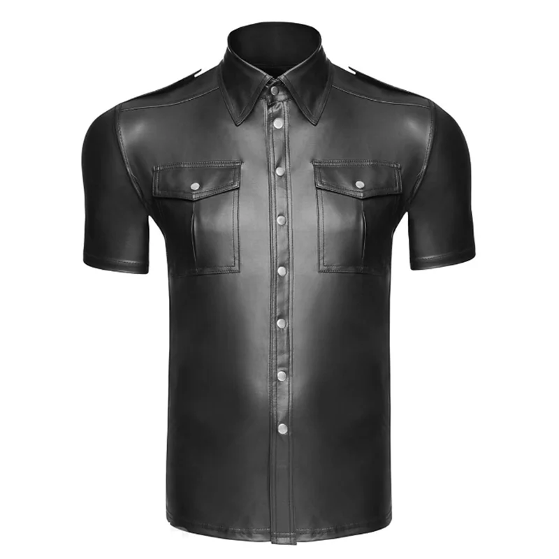 Summer Mens PU Leather Black Blouse Slim Fit Short Sleeve Turn-down Collar Shirt Mens Clothing Cool Mens Casual Blouse
Summer Mens PU Leather Black Blouse Slim Fit Short Sleeve Turn-down Collar Shirt Mens Clothing Cool Mens Casual Blouse