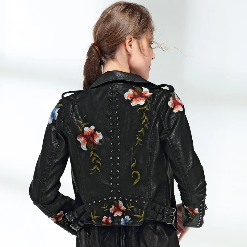 Zipper Jacket Coat Autumn Women Leather Jacket Lady Floral Embroidery New Fashion Coat Turn-down Collar Motorcycle PU Jacket
Zipper Jacket Coat Autumn Women Leather Jacket Lady Floral Embroidery New Fashion Coat Turn-down Collar Motorcycle PU Jacket
