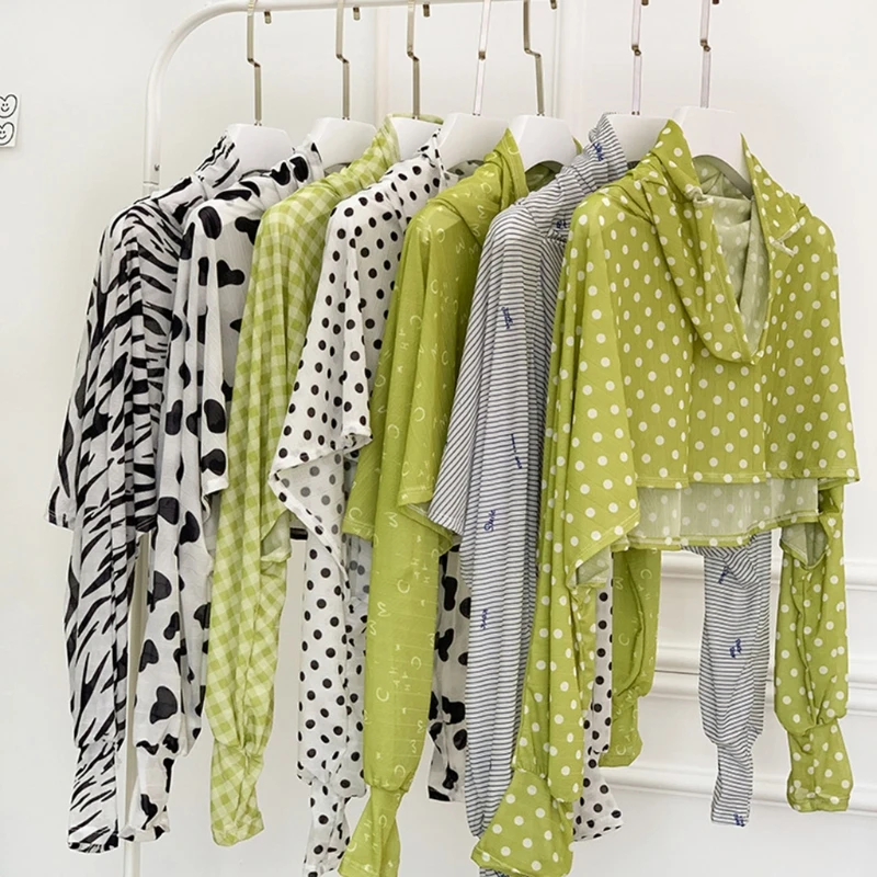 Women Summer Mask Attached Long Sleeve Shirts Polka Dot Zebra Print Sun Protection Shawl Wrap Cloak Cycling Beach Cape
Women Summer Mask Attached Long Sleeve Shirts Polka Dot Zebra Print Sun Protection Shawl Wrap Cloak Cycling Beach Cape