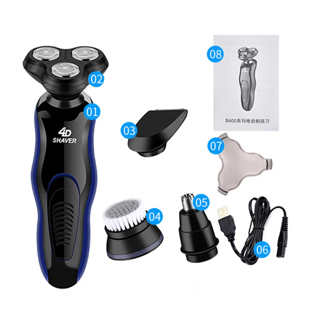 

Electric Shavers Shaving Machine 4 In 1 Beard Razors 4D 3 Blades Nose Hair Trimmer Clipper Rechargeable for Mens Electric Shaver