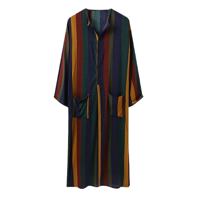 Men Muslim Colorful Striped Kaftan Robe Arabic Dubai Buttons Loose Tuic Tops
Men Muslim Colorful Striped Kaftan Robe Arabic Dubai Buttons Loose Tuic Tops