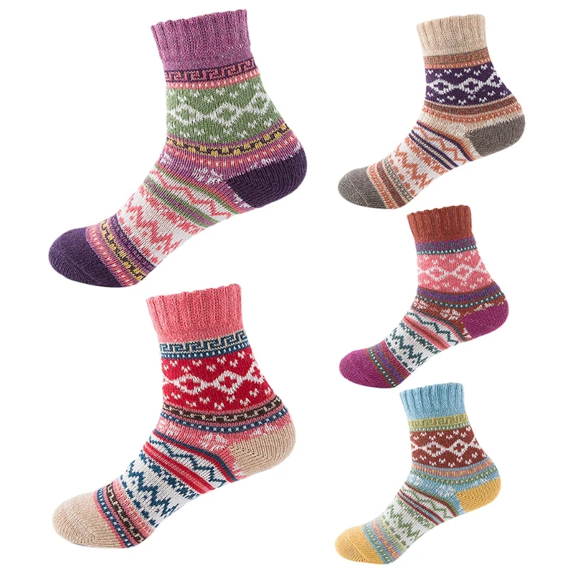 5 Pairs Women Vintage Thick Warm Knitted Crew Socks Ethnic Style Multicolor Geometric Rhombus Striped Print Cotton Casual 094B
5 Pairs Women Vintage Thick Warm Knitted Crew Socks Ethnic Style Multicolor Geometric Rhombus Striped Print Cotton Casual 094B