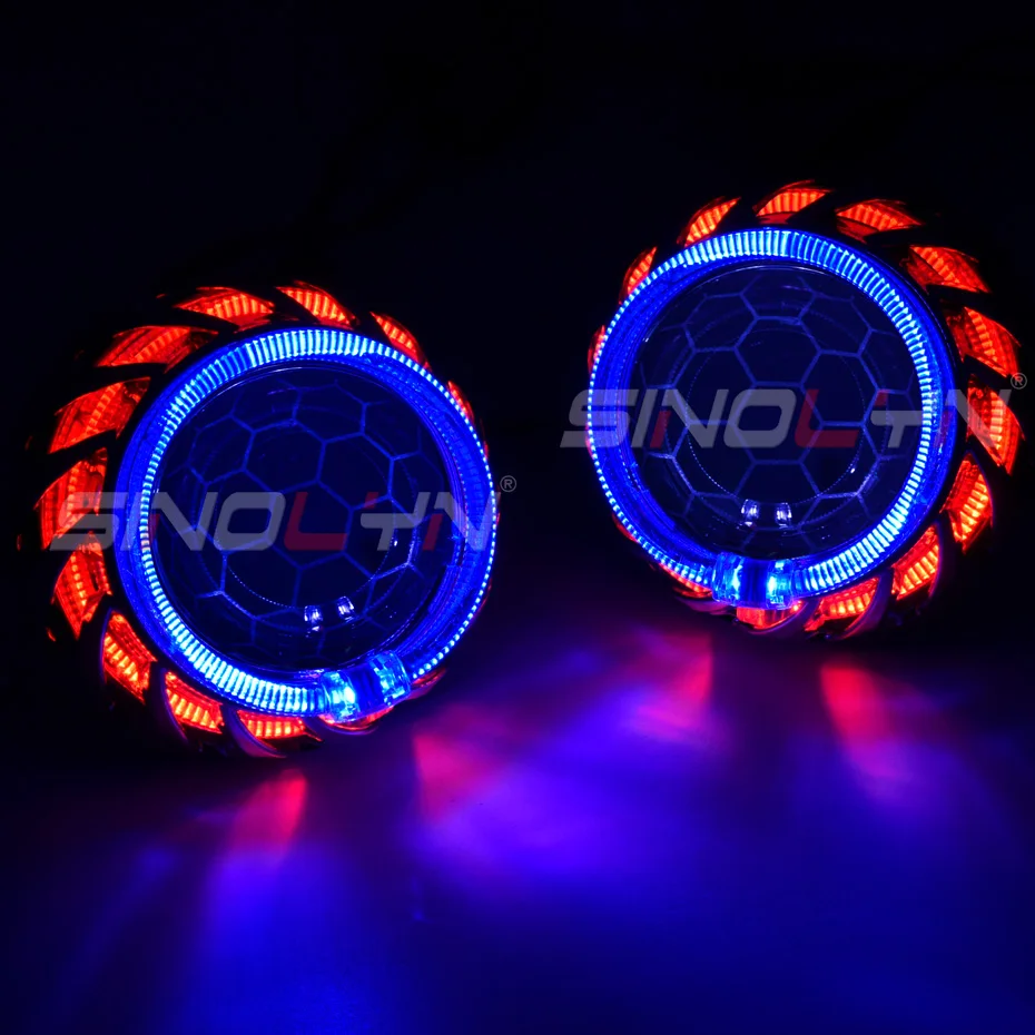 Биксеноновые линзы Sinolyn 2,5 дюйма с двумя ангельскими глазками для фар H7 H4, сотовые Автомобильные фары, фары, автомобильные мотоциклы ангельские глазки led линзы для фар аксессуары для авто дневные ходовые огни