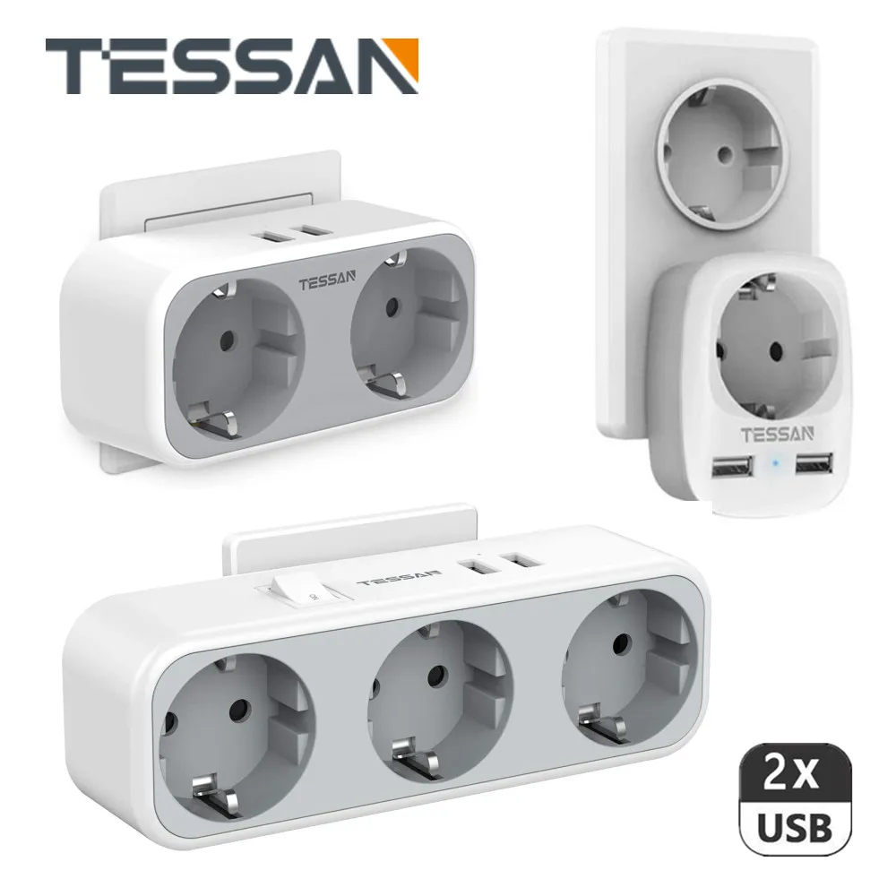 TESSAN 5 In 1 EU Wall Socket Power Strip with 3 Schuko Sockets 2 USB Ports Multiple Plug Adapter with Switch Overload Protection
TESSAN 5 In 1 EU Wall Socket Power Strip with 3 Schuko Sockets 2 USB Ports Multiple Plug Adapter with Switch Overload Protection