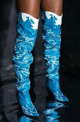 Large fashion color matching embroidery sleeve over knee pointed thick heel high top boots show boots
Large fashion color matching embroidery sleeve over knee pointed thick heel high top boots show boots