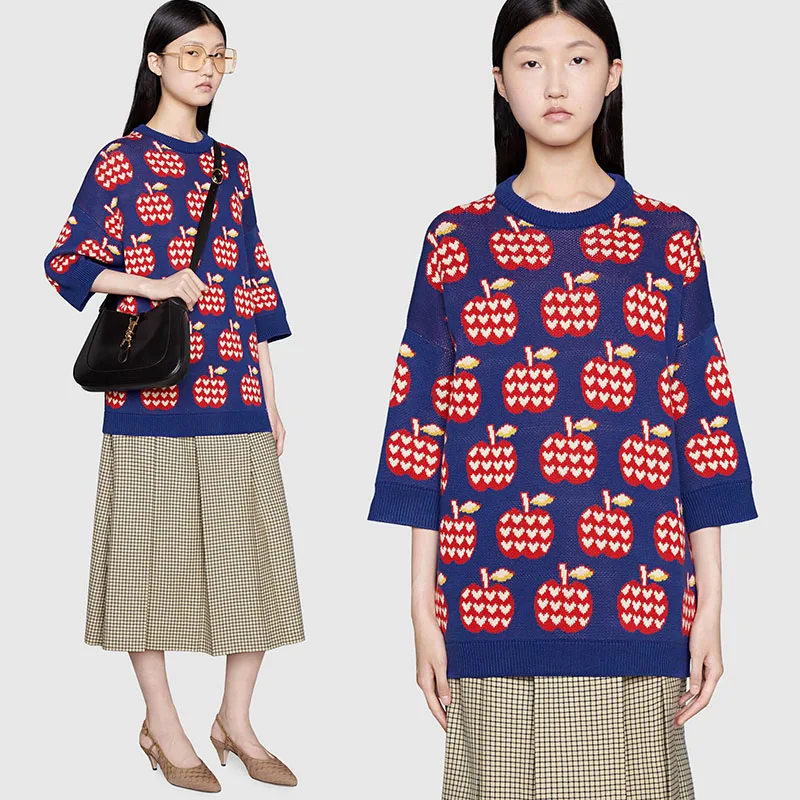 designer fashion high end fall 2021 women clothing half sleeve apple jacquard womens winter sweaters branded knitted pullovers
designer fashion high end fall 2021 women clothing half sleeve apple jacquard womens winter sweaters branded knitted pullovers